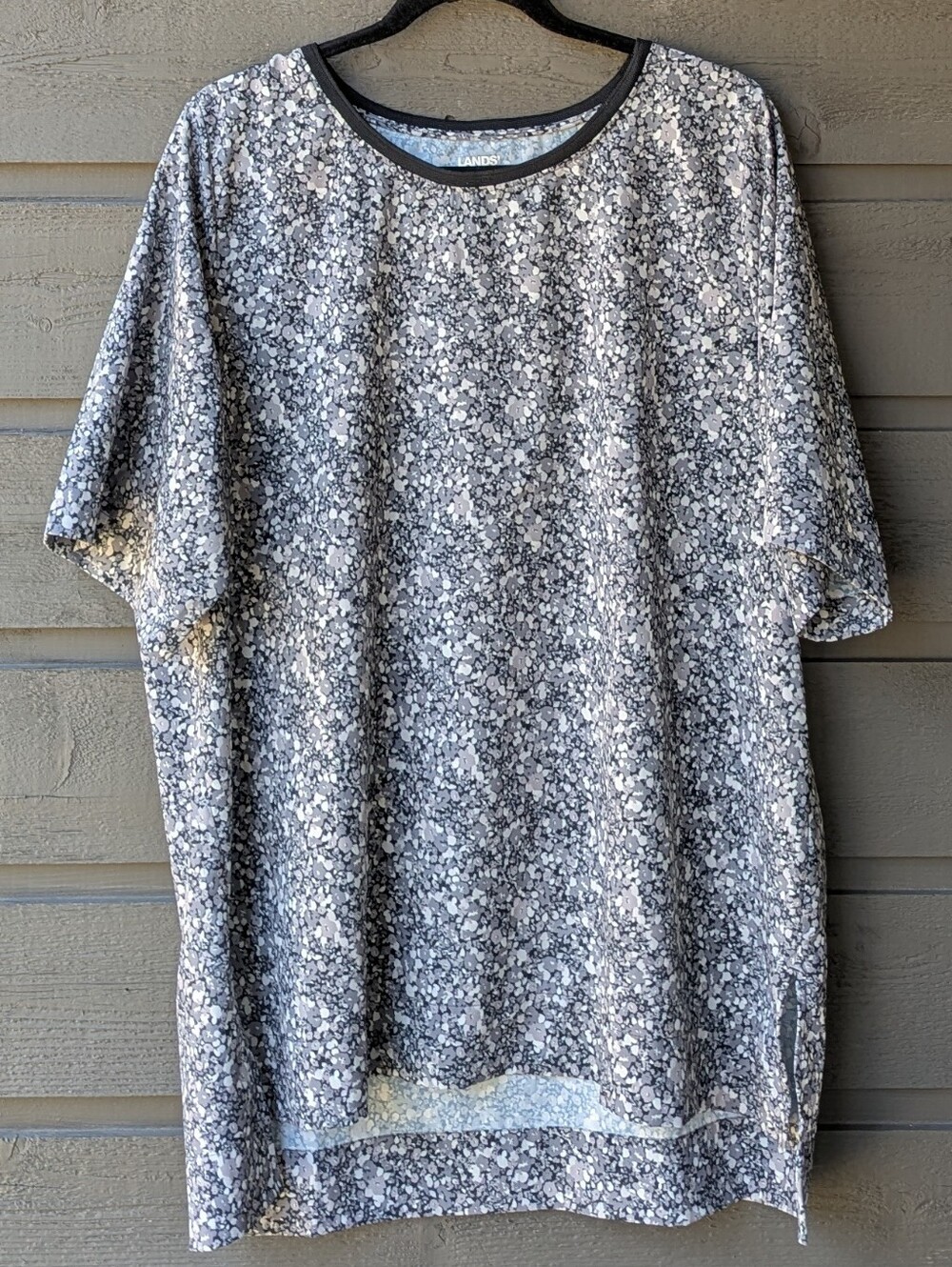 Lands' End Gray Ditsy Floral Short Sleeve Tunic Top Quick Dry XL TALL
